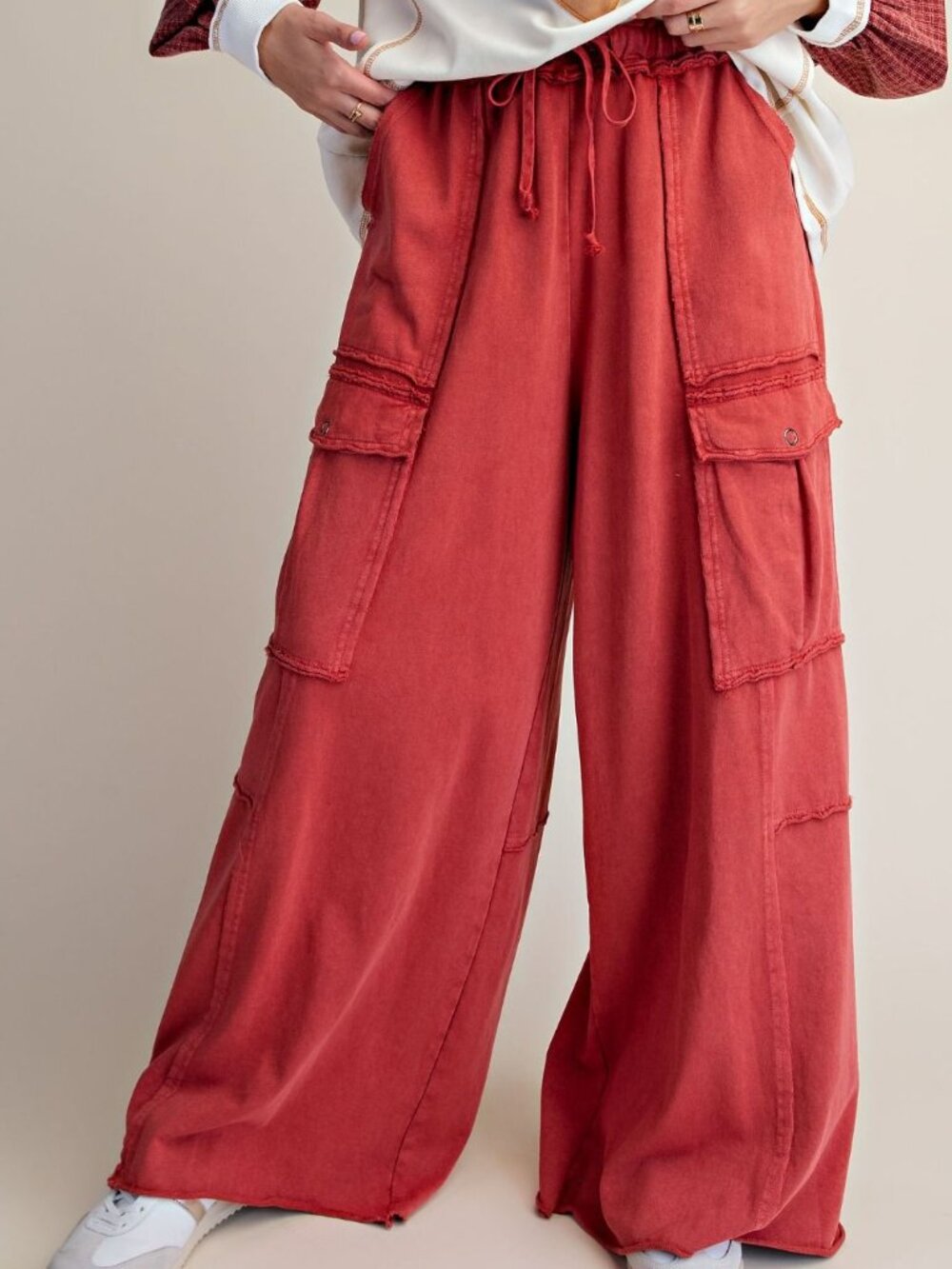 ETA - 10/5 - EASEL Boho Red Mineral Washed Terry Pants - Picture 2 of 4